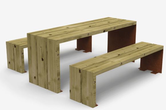 Table Gavarres VM311 - bois de pin traité classe IV avec piètement en acier Corten_0