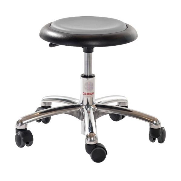 Tabouret professionnel petite enfance - Base alu - Assise simili cuir gris - 5 roulettes - Garantie 5 ans_0