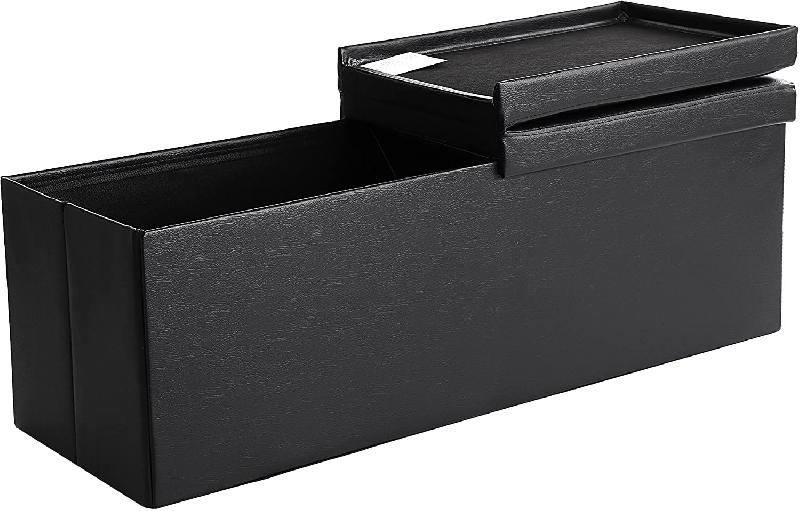 COFFRE DE RANGEMENT COUVERCLE PLIABLE PAR 2 CÔTÉS BANC DE RANGEMENT CAPACITÉ 120 LITRES NOIR 12_0000224_0