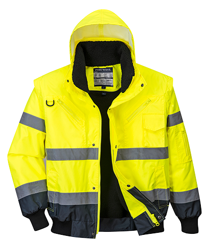 Blouson haute-visibilité bicolore jaune marine C465 - Capuche amovible, manches amovibles, 5XL, certifié CE_0