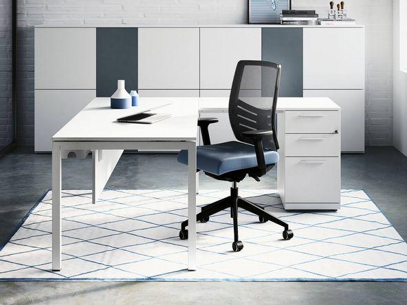 Bureau Pop Easy avec retour et caisson - Plateau en bois mélaminé - Pied arche métal - Largeurs : 160/180/200 cm x 80 cm_0