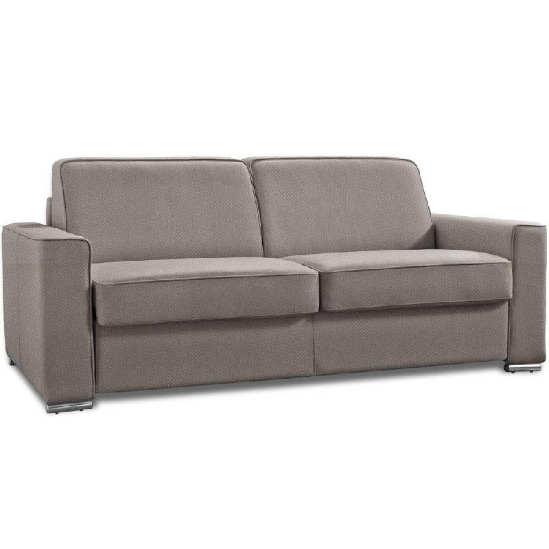 CANAPÉ CONVERTIBLE 3-4 PLACES EXCELLENCE 160 CM SOMMIER LATTES MATELAS MEMORY 18 CM INCLUS VELOURS  TAUPE_0