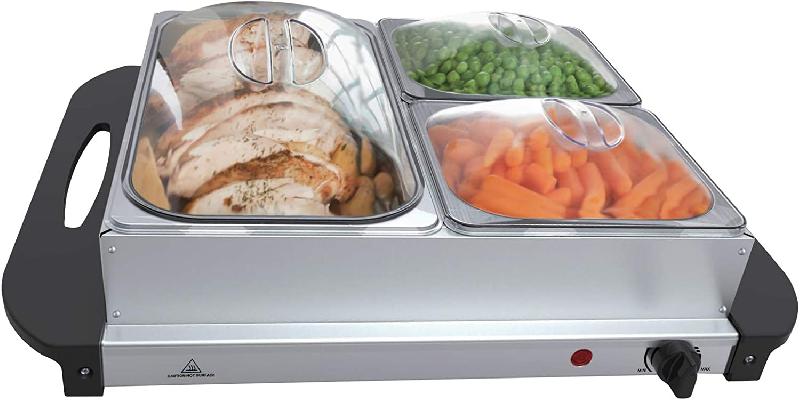 Chauffe-plats électrique en acier inoxydable - 1 x 2,5 L + 2 x 1 L - Maintien de température 40-85°C - Couvercles transparents - Modèles au choix - Chauffe buffet Chafing Dish 01_0001099_0