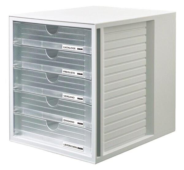 HAN Module de classement SYSTEMBOX, 5 tiroirs, en PS, coloris gris clair/incolore - 1450-63_0