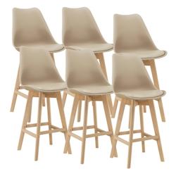 Helloshop26 - Lot de 6 tabourets de bar plastique synthétique hêtre 105 x 48 x 58 cm beige 03_0008723 - 3001948582723_0