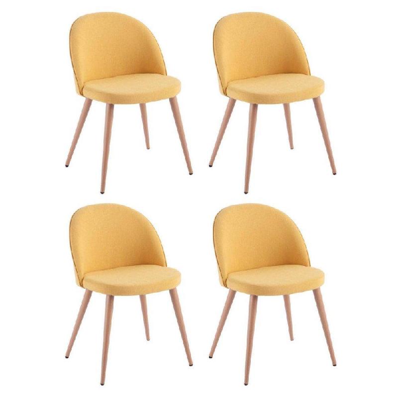 LOT DE 4 CHAISES DESIGN SCANDINAVE VELVET TISSU JAUNE_0