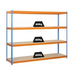 PROREGAL Étagère pour charges lourdes BIG WOOD YETI FOUR | HxLxP 200x150x75cm | Charge du compartiment 400kg | Bleu-orange - bleu métal PR_RS20-15_0