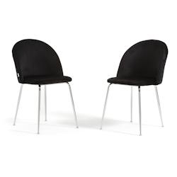 RATTATAN Lot de 2 chaises en velours avec pieds en métal, design élégant pour cuisine, salle à manger, bar ou restaurant – Sara – Noir/Argent_0