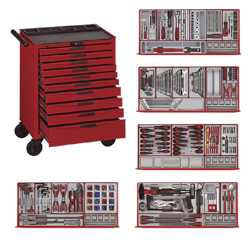 Servante d'atelier rouge midi master set 10 tiroirs - Teng Tools TCMM498N10 avec outils organisés_0