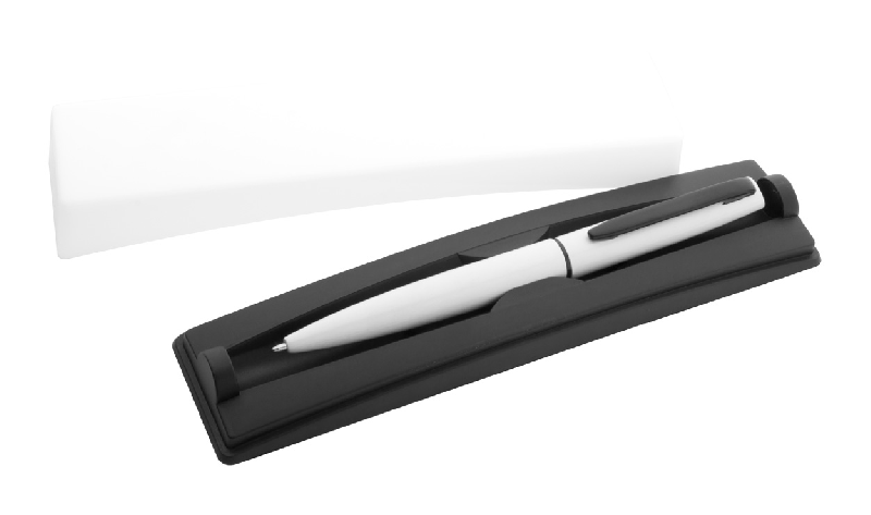 Stylo bille en aluminium - écrin en plastique assorti - encre bleue - couleur blanche_0