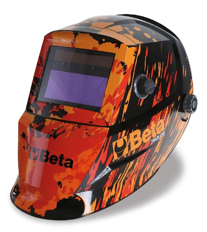 Casque de soudage auto-obscurcissant Beta Tools 7042LCD - Protection UV/IR - Dispositif de meulage - Orange et noir_0