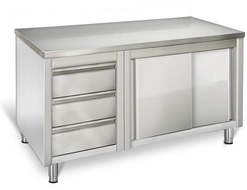 Armoire inox sur pieds 140x60cm - tiroirs à gauche_0