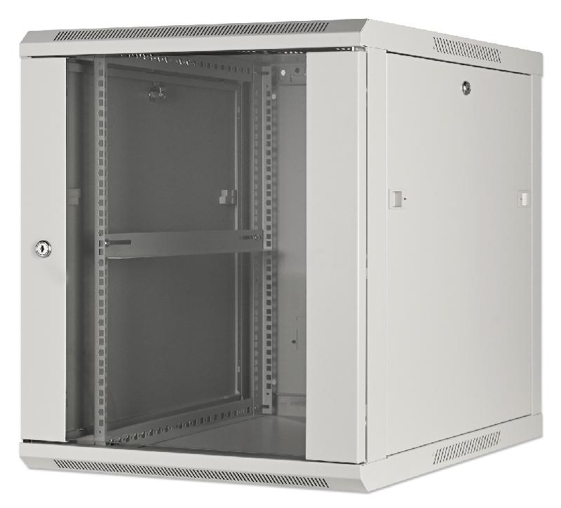 Armoire murale 19 pouces MHT139 avec porte en verre - hauteur 12U - profondeur 600 mm - gris - Bravour®_0