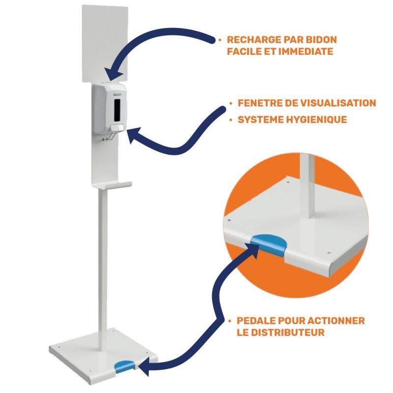 Distributeur de gel hydroalcoolique sur pied à pédale Sanimains - Hygistore - robuste, stable et fabriqué en France_0