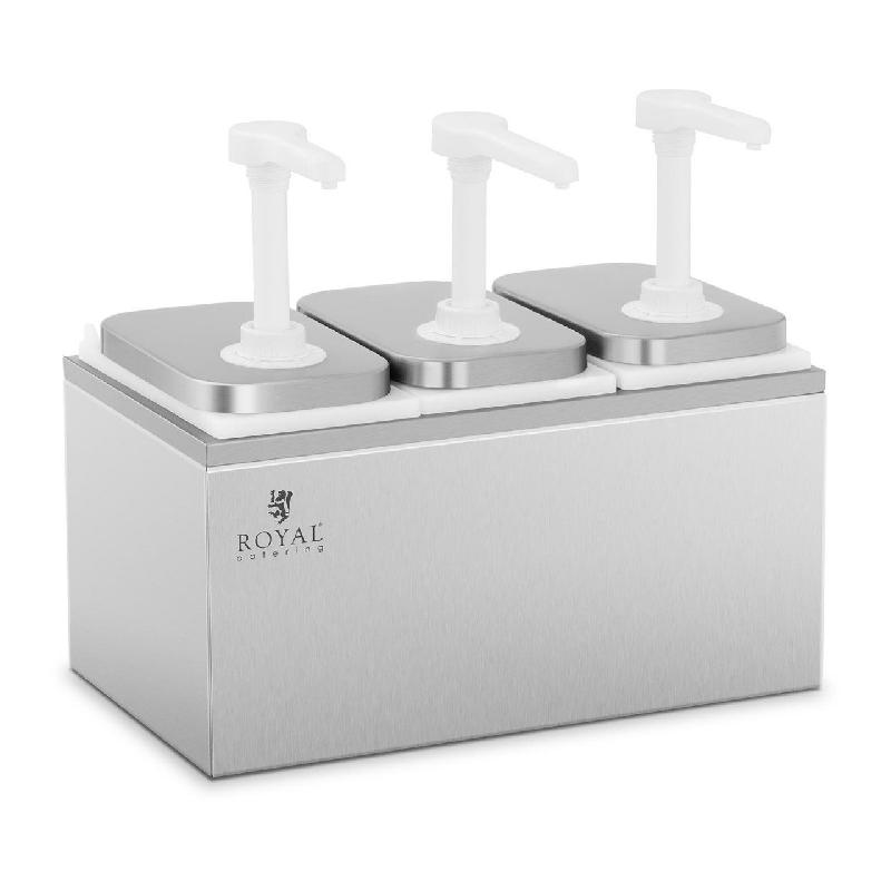 Distributeur de sauce - 3 récipients à pompes - 3 x 2 litres - Acier inoxydable - Référence 14_0001420_0