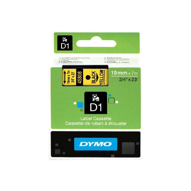 DYMO RUBAN TITREUSE DYMO D1 - ÉCRITURE NOIR / FOND JAUNE - 19 MM X 7 M - MODÈLE S0720880