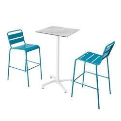 Oviala Business Ensemble table haute stratifié marbre et 2 chaises hautes bleu pacific - Oviala - bleu métal 110563_0