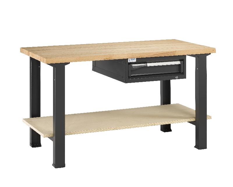 Établi bois et métal Alpa 40 avec étagère, tiroir Novalp BN100 et plateau lamellé-collé hêtre - L.1500_0