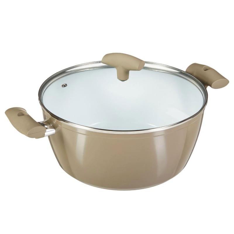 Faitout en fonte d'aluminium avec couvercle - 28 cm - Nature beige - Compatible tous feux dont induction_0