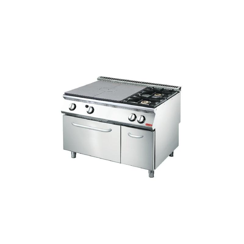 Fourneau inox à gaz 2 feux vifs - plaque coup de feu - four gaz intégré - Gastro M_0