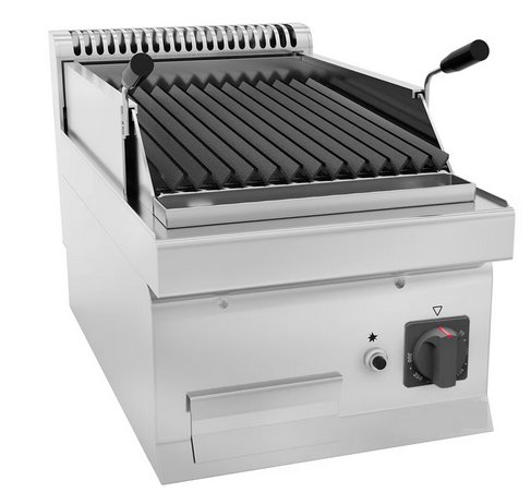 Grill à pierre de lave professionnel au gaz en acier inoxydable - 400 x 600 mm_0