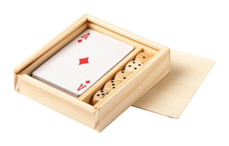 Jeu de cartes - 54 cartes avec boîte en bois et 5 dés - Couleur naturelle - Poids 120g_0