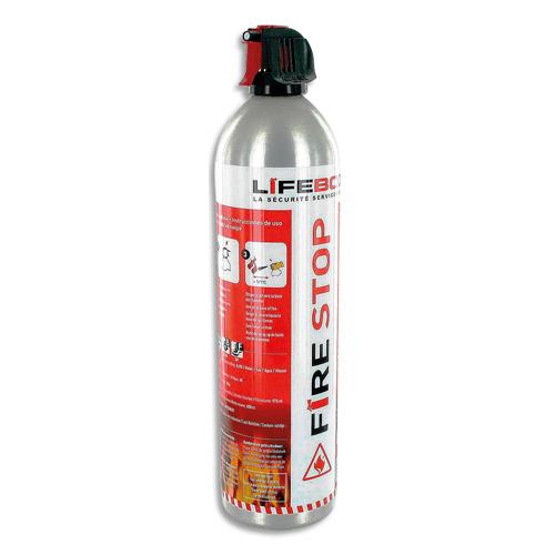 Lifebox aérosol 0,73 kg fire stop 600cc eau et mousse, 5a 21b 5f, jet 3m, 11 bars, tous types de feux_0