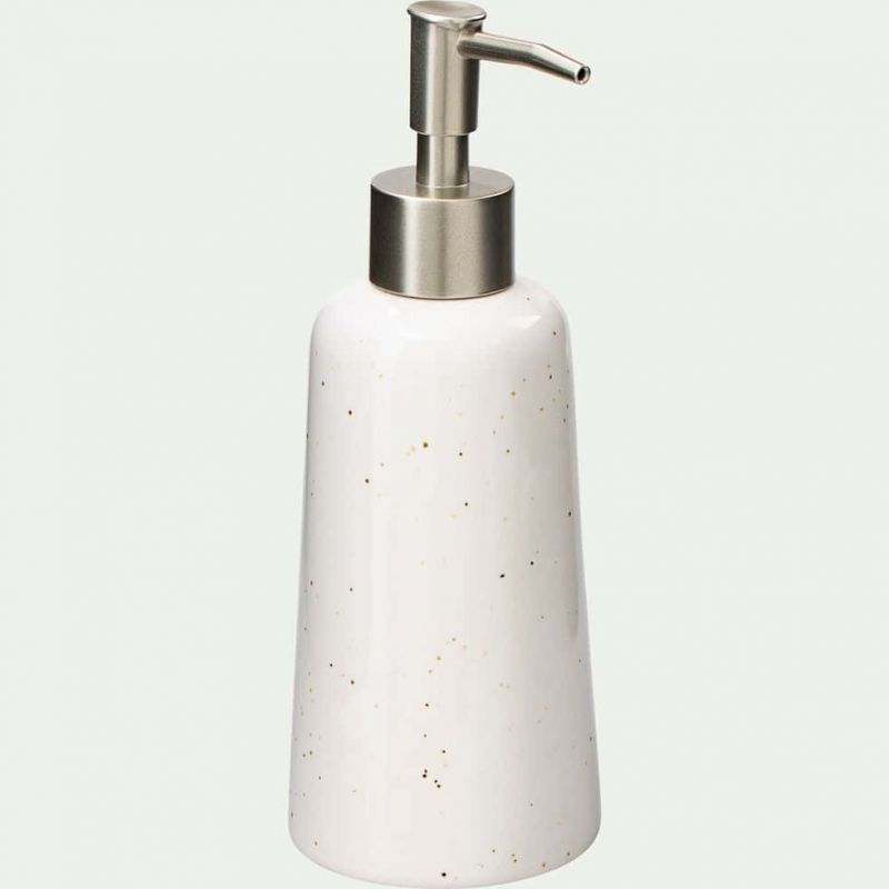 Neoules - distributeur de savon en céramique mouchetée - blanc ventoux - Alinea - fabrication européenne_0