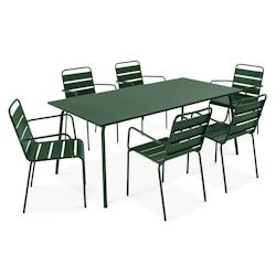 Oviala Business Ensemble table de jardin et 6 fauteuils en métal Vert forêt - vert acier 114596_0