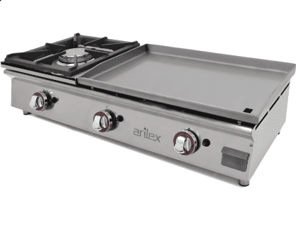 Plancha gaz 60cm chromé avec poêle 6KW - ARILEX 100PGCFN - acier inoxydable et plaque chromée 15mm_0