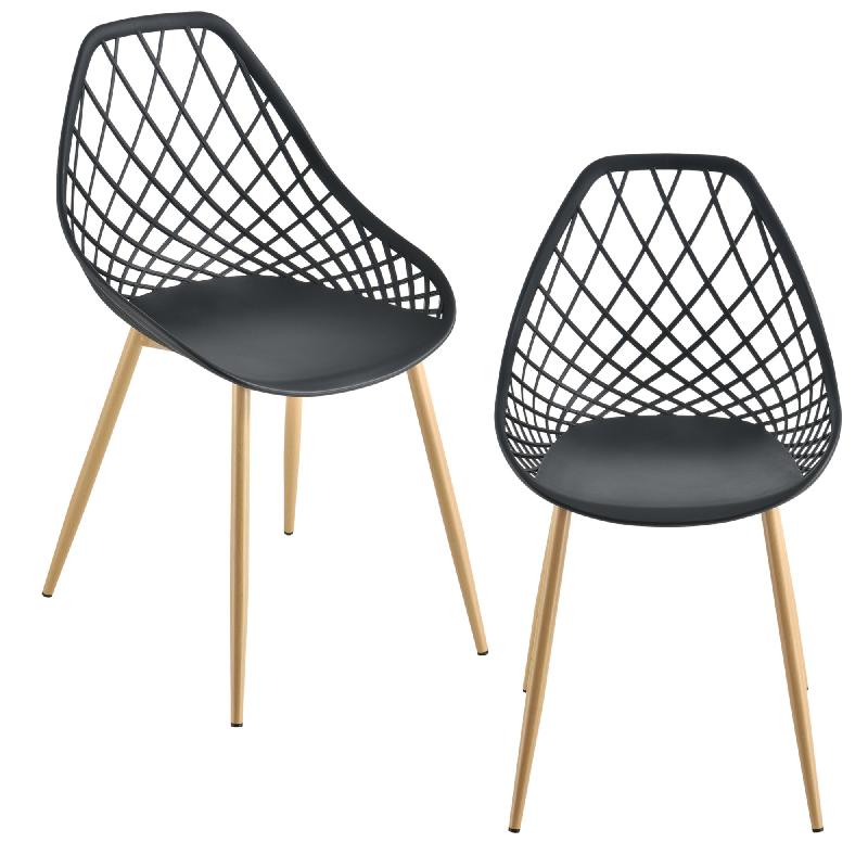 Set de 2 chaises de salle à manger - siège en plastique noir 83 cm - pieds en métal effet hêtre 03_0006039_0