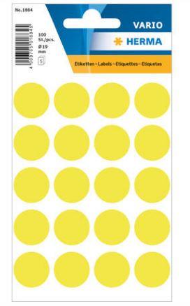 Étiquette universelle, ø 19 mm, rondes, jaunes fluo - 1884_0