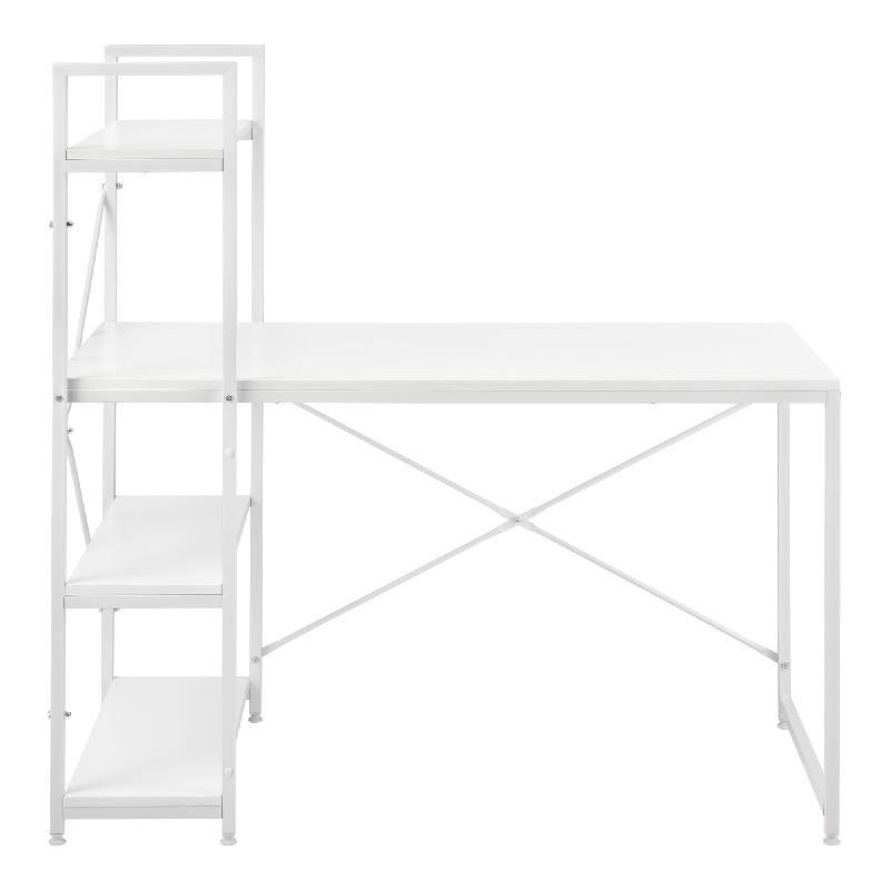 Bureau avec étagères - Poste de travail en panneau de fibre de bois mélaminé et métal blanc - 122 x 120 x 64 cm - Réf. 03_0001139_0