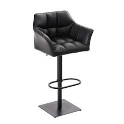 Décoshop26 - Tabouret de bar chaise haute de comptoir couture carrées assise en PVC noir cadre en métal noir 10_0004673 - noir 3000252227450_0