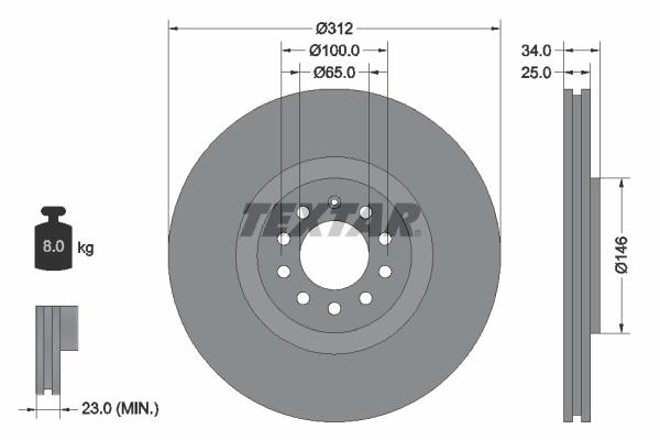Disque de frein ventilé Textar 92098503 - boîte de 1 disque_0