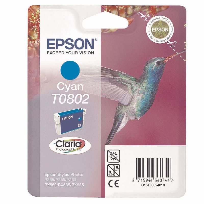 EPSON CARTOUCHE D'ENCRE COLIBRI T0802 C (C13T08024010) - CLARIA PHOTOGRAPHIC - COULEUR: CYAN