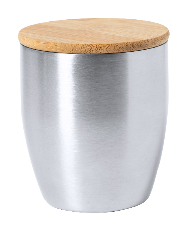 Mug en inox - double paroi avec couvercle en bambou - 280 ml - couleur argenté_0