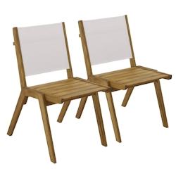 Oviala Business Lot de 2 chaises de terrasse en eucalyptus et textilène écru - blanc Bois massif 112582_0