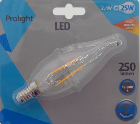 AMPOULE LED FLAMME À FILAMENTS 2.4/25W E14D (VENDU PAR 1)