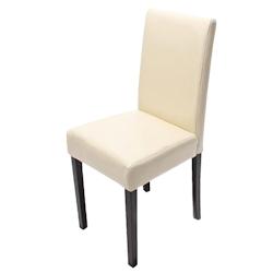 Décoshop26 - Chaise de salle à manger cuisine en cuir crème pieds en bois foncé style moderne 04_0002332 - 3000271532696_0