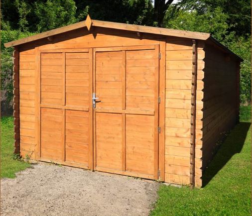 Garage simple bois / 14.35 m² / toit double pente / porte battante / 3.18 x 5.04 x 2.36 m_0