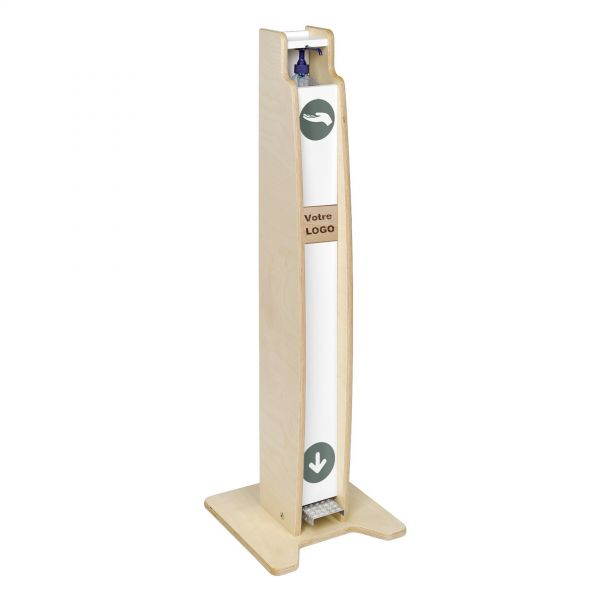 L'hydro blanche personnalisée - Borne avec pédale mécanique - Distributeur de gel hydroalcoolique 500 ml - Dimensions : H 106 cm, P 17 cm, L 12 cm_0