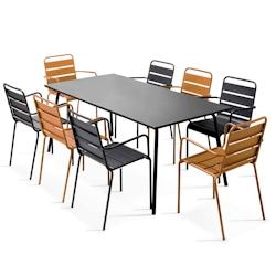 Oviala Business Ensemble table de jardin et 8 fauteuils en métal Caramel - marron acier 114622_0