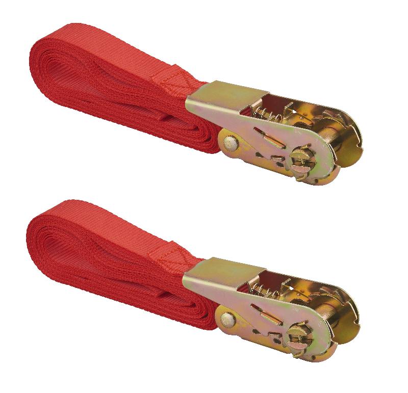 Set de 2 sangles d'arrimage à cliquet - largeur 25 mm x 5,00 m - marque Thirard - rouge_0