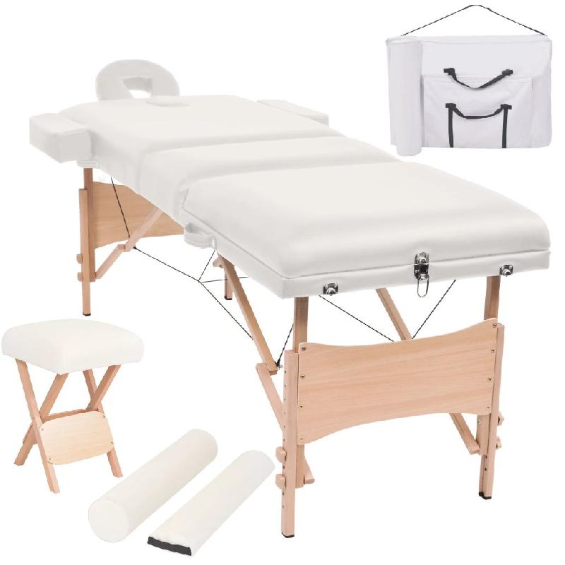 Table de massage pliable 3 zones et tabouret - 10 cm d'épaisseur - Blanc - Réf. 02_0001864_0