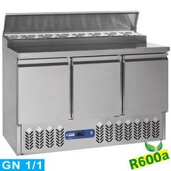 Table préparation frigorifique 3 portes gn 1/1  340 lit + structure réfrigérée 8x gn1/6-150 mm     salp3/r6_0