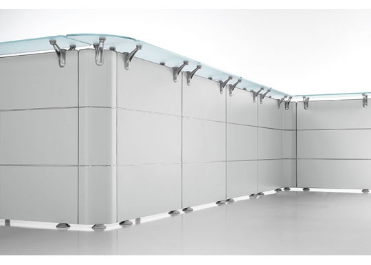 Banques d'accueil DVO Abako - design modulable avec finitions érable, cerisier foncé et gris clair_0