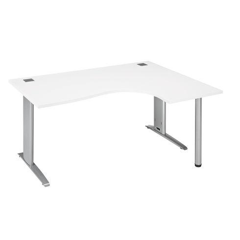 BUREAU COMPACT EXCELLENS L 160 CM BLANC RETOUR À DROITE PIÉTEMENT MÉTAL PLUS ALU