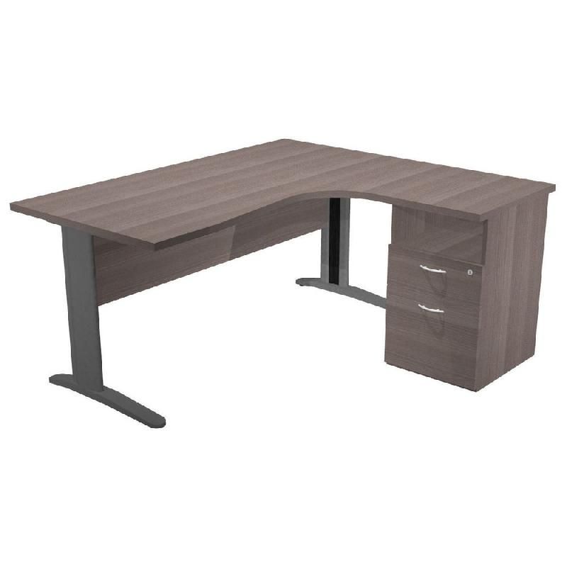 BUREAU COMPACT PRONTO MÉTAL - RETOUR À DROITE L.160 X P.100 CM - PLATEAU CENDRE - PIEDS L ANTHRACITE
