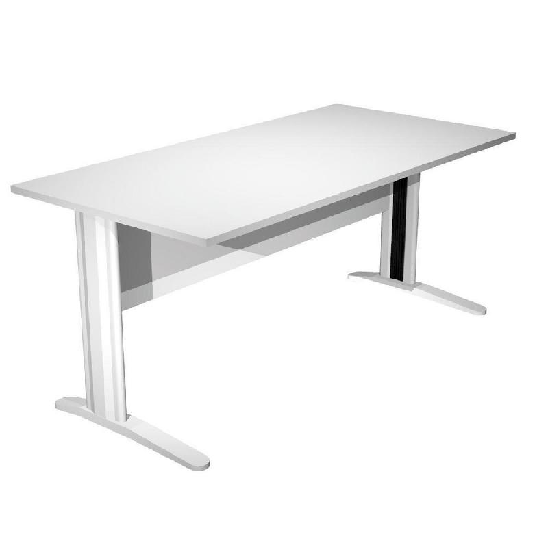 BUREAU DROIT PRONTO PRESTIGE - L.160 X P.80 CM - PLATEAU BLANC - PIEDS L EN METAL BLANCS